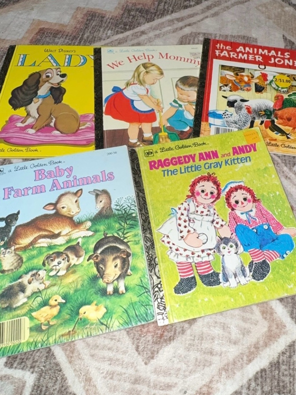 Vintage Little Golden Books Lot of 5 Disney Raggedy Ann Farm Animals 1979–1992